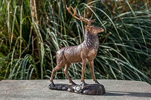 IDYL Bronze-Skulptur Hirsch |28 x 12 x 22 cm |Tierfigur aus Bronze handgefertigt | Gartenskulptur - Wohnbereich-Dekoration | Hochwertiges Kunsthandwerk | Wetterfest von IDYL