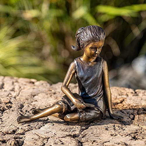 IDYL Bronze-Skulptur Lesendes Mädchen | 14x8x14 cm | Kinderfigur aus Bronze handgefertigt | Gartenskulptur oder Teich-Dekoration | Hochwertiges Kunsthandwerk | Wetterfest von IDYL