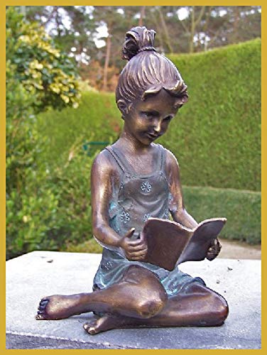 IDYL Bronze-Skulptur Lesendes Mädchen | 18x10x10 cm | Kinderfigur aus Bronze handgefertigt | Gartenskulptur oder Wohnbereich-Dekoration | Hochwertiges Kunsthandwerk | Wetterfest von IDYL
