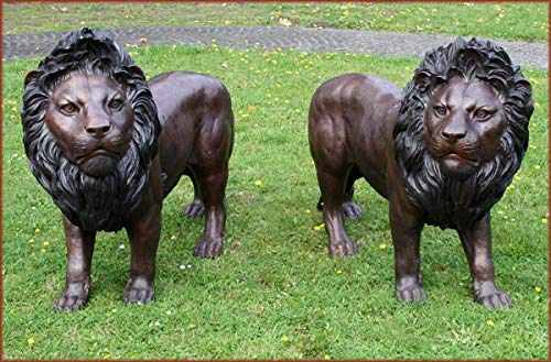 IDYL Bronze-Skulptur Löwen-Paar | 153x100x43 cm |Bronze-Figur handgefertigt | Gartenskulptur oder Wohnbereich-Dekoration| Hochwertiges Kunsthandwerk | Wetterfest| B1048 von IDYL