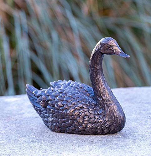 IDYL Bronze-Skulptur Schwan | 16x9x22 cm | Tierfigur aus Bronze handgefertigt | Gartenskulptur oder Teich-Dekoration | Hochwertiges Kunsthandwerk | Wetterfest von IDYL