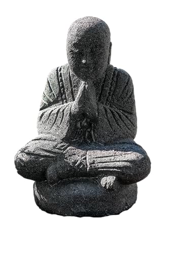IDYL Chinesische Steinfigur Shaolin Mönch aus Lavastein |frostfest | Höhe 30 cm | schwarz | Dekorationsfigur für Garten und Wohnraum | 551 von IDYL