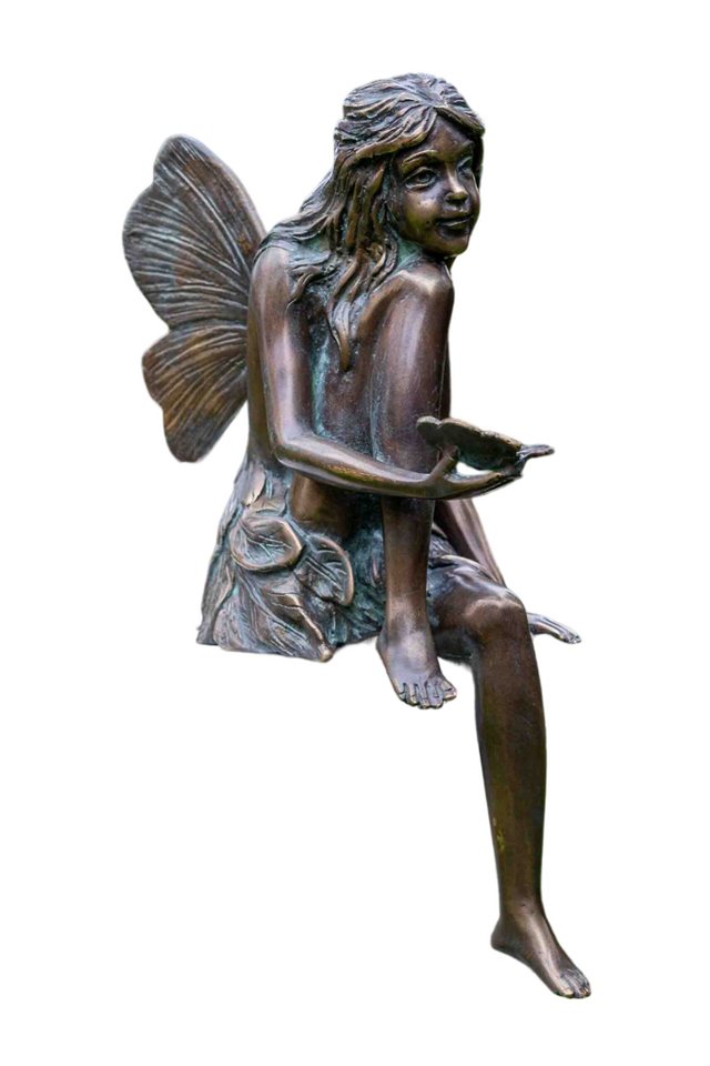 IDYL Gartenfigur IDYL Rottenecker Bronze-Skulptur Fee sitzend mit Schmetterling, Bronze – sehr robust – Langlebig – witterungsbeständig von IDYL