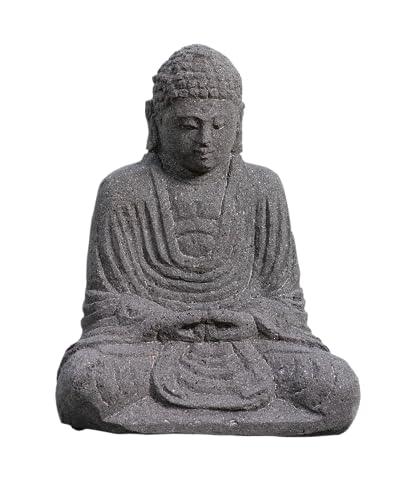 IDYL Lavastein-Skulptur Japanischer Buddha | Höhe 60 cm | Lava-Stein Buddha-Figur handgefertigt |Gartenskulptur oder Wohnbereich-Dekoration| Hochwertiges Kunsthandwerk | Wetterfest von IDYL