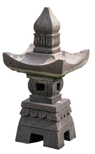 IDYL Lavastein-Skulptur Laterne Pagoda | Höhe 55 cm | Lava-Stein Laterne handgefertigt | Stilvolle Gartenskulptur aus Naturstein | Asiatische Gartendeko | Für Teelicht geeignet | Wetterfest | 29 von IDYL