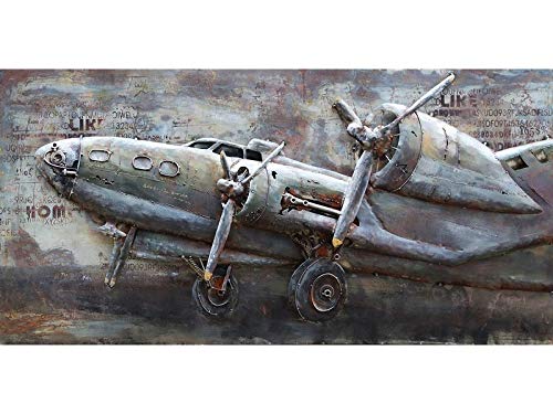 IDYL Metall-Bild Flugzeug | 70x140x7 cm | handgefertigtes Flugzeug-Bild als Wandbild mit 3D-Effekt | Moderne Wand-Dekoration aus Metall für den Wohnbereich | Detailreiches Kunsthandwerk | 0721 von IDYL