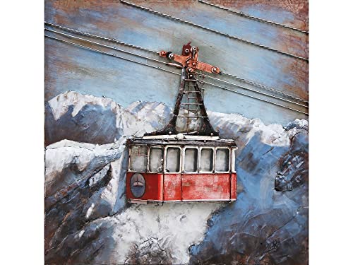 IDYL Metall-Bild mit 3D-Effekt | Moderne Kunst | Seilbahn in den Bergen | Kabine Gondel der Zweiradbahn | 60 x 60 x 3 cm| Nr. 1133-S von IDYL