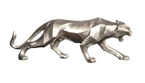 IDYL Moderne Skulptur Figur Resin Jaguar | silberfb. | Masse: 48x10,5x15 cm | Material: Polyresin (Kunststein) | Dekoration für den Wohnbereich von IDYL