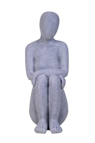 IDYL Moderne Skulptur Figur Sandsteinguss Denkende Frau | wetterfest | grau | 20x16x42 cm | Dekoration für Wohnbereich und Garten von IDYL