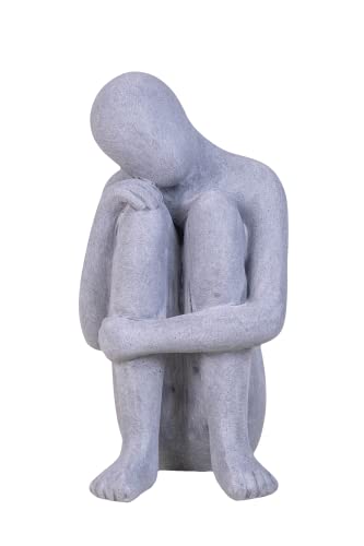 IDYL Moderne Skulptur Figur Sandsteinguss Denkender Mann | wetterfest | grau | 22x20x38 cm | Dekoration für Wohnbereich und Garten von IDYL