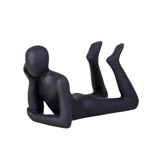 IDYL Moderne Skulptur Figur Sandsteinguss Lying Man | wetterfest |Farbe schwarz | Masse 31x14x19 cm | Dekorationfigur für jeden Wohnbereich, Balkon und Garten | von IDYL