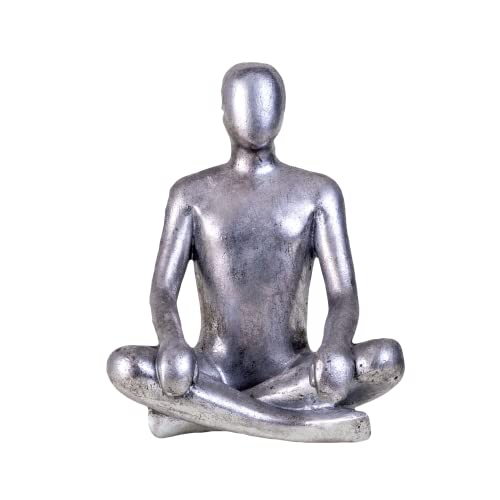 IDYL Moderne Skulptur Figur Sandsteinguss Sitting Man Crossed Legs | silberfb. | Masse 22x18x28 cm | Dekorationfigur für jeden Wohnbereich von IDYL