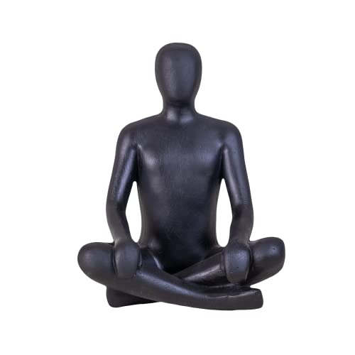 IDYL Moderne Skulptur Figur Sandsteinguss Sitting Man Crossed Legs | wetterfest | Farbe schwarz | Masse 22x18x28 cm | Dekorationfigur für jeden Wohnbereich, Balkon und Garten von IDYL