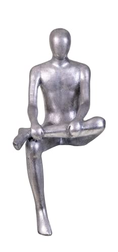 IDYL Moderne Skulptur Figur Sandsteinguss Sitting Man | Silber | Maße 19x23x43 cm | Dekorationsfigur für jeden Wohnbereich von IDYL
