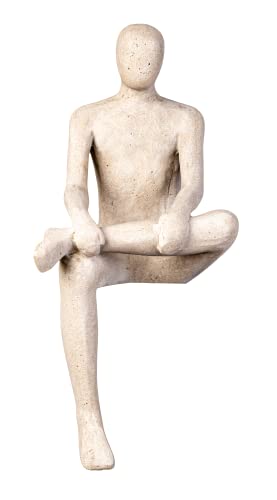 IDYL Moderne Skulptur Figur Sandsteinguss Sitting Man | wetterfest | Farbe beige | Maße 19x23x43 cm | Dekorationsfigur für jeden Wohnbereich, Balkon und Garten von IDYL