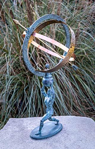 IDYL Outdoor Zeitmesser aus Bronze Mann mit Sonnenuhr - hochwertig und auffällig | Maße: 70 x 33 x 35 cm von IDYL