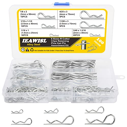 100 Stück Splinte Set, Verzinkter R Clips, Karosserie Clips, 6 Größen Splinte, Federstecker Set, Sicherungssplint, Haltestifte Clips, für Schlepper, Rasenmäher Autos von IEAWISL