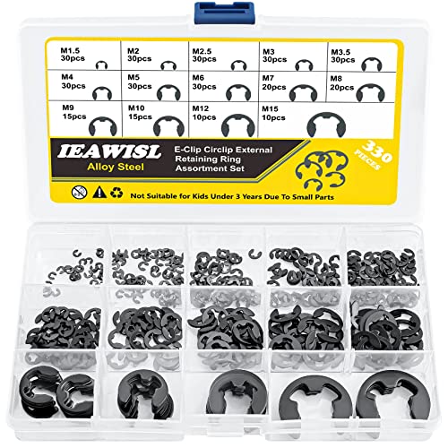 E Clip Sicherungsring, 330 Stück Intern Sprengring legiertem Stahl E-Clips Sicherungsringe 14 Größe -M1.5 M2 M2.5 M3 M3.5 M4 M5 M6 M7 M8 M9 M10 M12 M15 mit Aufbewahrungsbox für Wellenbefestigungsteile von IEAWISL