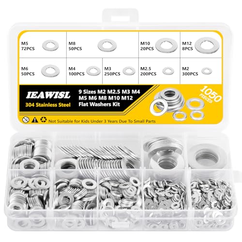 Flache Unterlegscheiben Edelstahl Set, 1050 Stück Beilagscheiben Sortiment 9 Größen M2 M2.5 M3 M4 M5 M6 M8 M10 M12 Sicherungsscheiben mit Einer Sortimentskasten Flache Unterlegscheiben Edelstahl Set, 1050 Stück Beilagscheiben Sortiment 9 Größen M2 M2.5 M3 M4 M5 M6 M8 M10 M12 Sicherungsscheiben mit Einer Sortimentskasten von IEAWISL