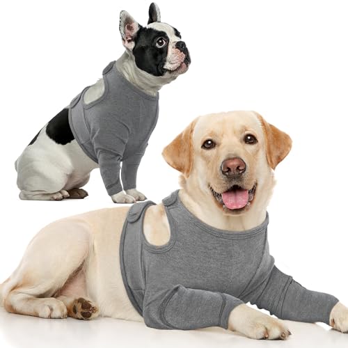 IECOii Hundebody Nach Op,Anti-Wundlecken Body Für Hund Nach Op Flexibel Einstellbar Front Leg Recovery Sleeve Hund Vorderbeinschoner Ellenbogenbandage Protector für Hot Spots Wunden Bandagen,Grau,L von IECOii