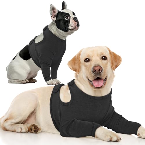 IECOii Hundebody Nach Op,Einstellbar Body Hund Vorderpfotenschutz Weich Haustier Ellenbogenbandage Haustier Vorderbein Body für Hunde Wundschutzanzug für Hunde,Einfaches An- und Ausziehen,Schwarz,S von IECOii
