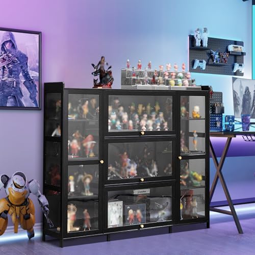 IEDZBEQ Vitrinenschrank Schwarz, Stehend Acryl Vitrine Holz 111cm, Moderne Transparente Sammlervitrine Staubdicht,Vitrine mit 5 AcryltüR für Wohnzimmer Schlafzimmer von IEDZBEQ