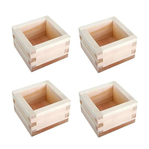 IEEDFJKK 4 Stück Masu Sake Becher aus Holz, stilvoll und funktional, langlebige Konstruktion, elegante japanische quadratische Holzbox, einfach von IEEDFJKK