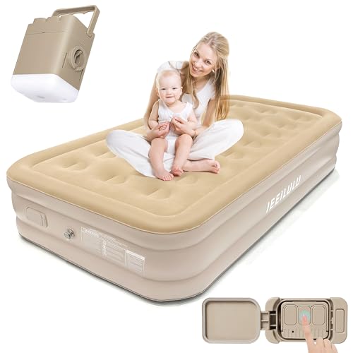 IEEILULU Luftbett 1 Personen, 190 x 100 x 40cm Luftmatratze Selbstaufblasend mit Elektrischer Luftpumpe, Kissen und Nachtlichtfunktion, Aufblasbare Matratze für Erwachsene Camping und Heimgebrauch von IEEILULU