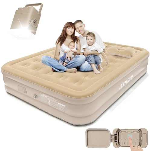 IEEILULU Luftbett 2 Personen, Aufblasbare Matratze mit Elektrischer Luftpumpe, Luftmatratze Selbstaufblasend mit Nachtlichtfunktion und Kissen für Camping Heimgebrauch, 200 x 150 x 40cm von IEEILULU