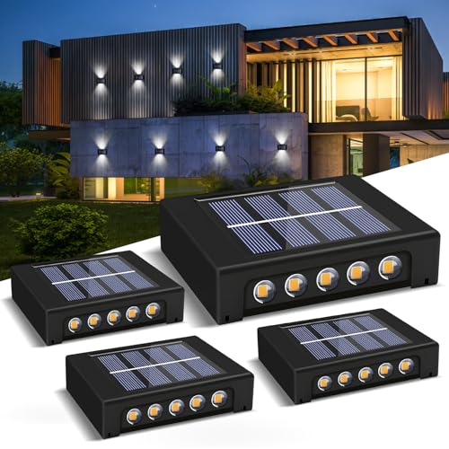 IEEILULU Solarleuchte Wandleuchte, 4 Stück Solar Wandleuchte Aussen Up and Down Leuchten, IP65 Wasserdicht Solarleuchte für Außen Garten, Solar Wandleuchte Dekorative für Zaun (10 heads)-Weiß Licht von IEEILULU