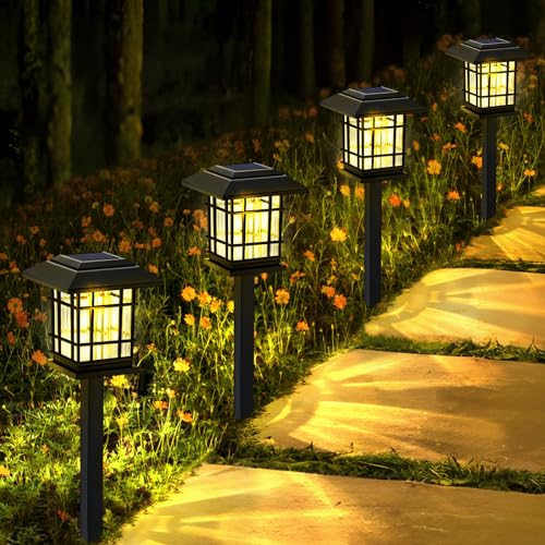 IEEILULU Solarleuchten für Garten, IP65 Wasserdicht Solar Gartenleuchte, LED Warmweiß Solarlampen für Außen, Solar Outdoor Pathway Lichter für Hof, Landschaft, Terrasse, Weg und Einfahrt, 4 Stück von IEEILULU