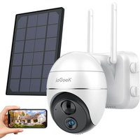 ieGeek 1080P Kabellos Überwachungskamera Aussen WLAN Akku Solar, 360° PTZ mit PIR Bewegungsmelder,Nachtsicht, 2-Wege-Audio, Cloud/SD Storage,IP65, von IEGEEK