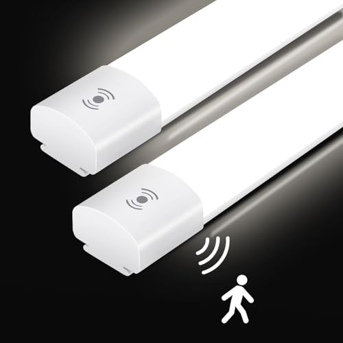 2er LED Feuchtraumleuchte mit Bewegungsmelder 90CM, Deckenleuchte LED Röhre 30W 3300LM,IP65 Kellerleuchte,Wasserfest Feuchtraumlampe Wannenleuchte für Werkstatt Garage Küche Bad Büro,Neutralweiß,4000K von IEGLED