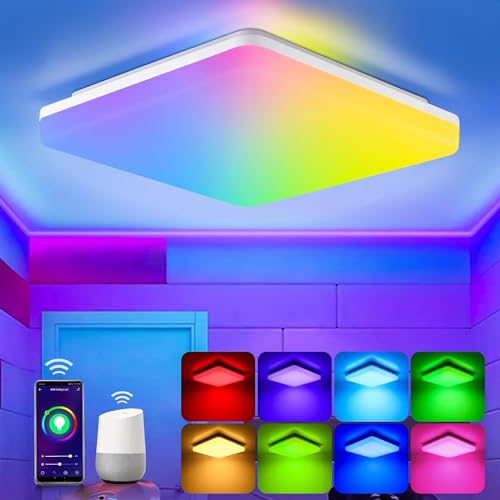 Alexa Smart Deckenlampe, 36W 3600LM Wifi LED Deckenleuchte Dimmbar RGB, IP54 Badlampe Steuerbar via App(2700-6500K), Kompatibel mit Alexa Google Home, Schlafzimmerlampe, Wohnzimmerlampe 33 * 33 cm von IEGLED