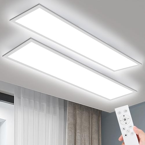 IEGLED 2 Stück LED Deckenleuchte Panel 120x30cm, 40W LED Panel mit Fernbedienung, 3000K-6500K LED Deckenlampe Flach Dimmbar für Büro Werkstatt Wohnzimmer von IEGLED