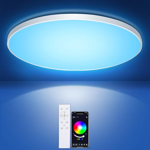 IEGLED 4 Stück Deckenlampe mit Fernbedienung und APP Steuerung, 24W Rund Deckenleuchte 2700K-6500K Dimmbar, RGB LED Lampe für Schlafzimmer, Wohnzimmer, Kinderzimmer,Ø30CM von IEGLED