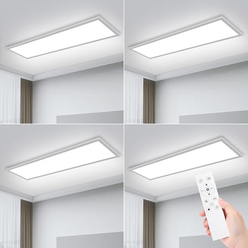IEGLED 4 x Led Deckenleuchte Panel, 100x25cm Deckenlampe Flach Dimmbar mit Fernbedienung, 30W Deckenpanel mit Memory Funktion, 2700K-6500K LED Lampe für Wohnzimmer, Flur, Schlafzimmer, Weiß IEGLED 4 x Led Deckenleuchte Panel, 100x25cm Deckenlampe Flach Dimmbar mit Fernbedienung, 30W Deckenpanel mit Memory Funktion, 2700K-6500K LED Lampe für Wohnzimmer, Flur, Schlafzimmer, Weiß von IEGLED
