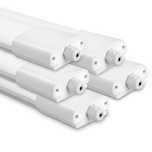 IEGLED 5er Pack LED Feuchtraumleuchte 90CM, 30W 3300LM Feuchtraumleuchte mit 4000K Neutralweiß, IP65 Wasserfest Deckenleuchte Flach, LED Lampe als Garagenlampe, Werkstattlampe von IEGLED