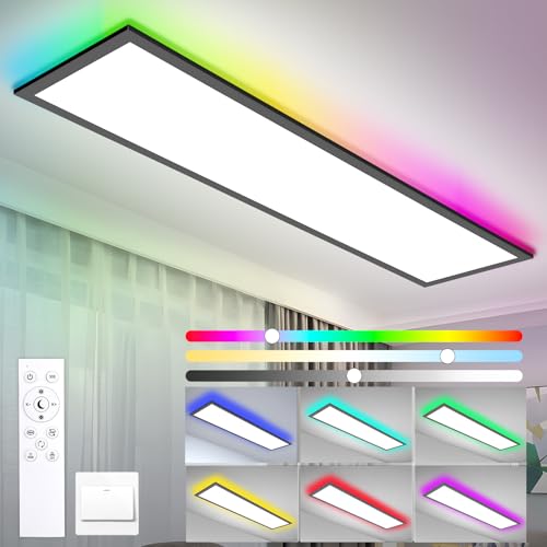 IEGLED LED Panel 120x30cm Deckenlampe Flach Dimmbar mit Fernbedienung, 40W 4400LM Deckenpanel mit RGB Backlight, 3000K-6500K LED Deckenleuchte für Wohnzimmer, Büro, Schlafzimmer, Schwarz IEGLED LED Panel 120x30cm Deckenlampe Flach Dimmbar mit Fernbedienung, 40W 4400LM Deckenpanel mit RGB Backlight, 3000K-6500K LED Deckenleuchte für Wohnzimmer, Büro, Schlafzimmer, Schwarz von IEGLED
