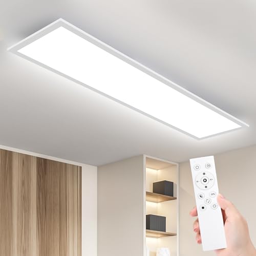 IEGLED Led Deckenleuchte Panel, 120x30 cm Deckenlampe Flach Dimmbar mit Fernbedienung, 40W Deckenpanel Lampe mit Memory Funktion, 3000K-6500K LED Lichtpanel für Wohnzimmer, Flur, Schlafzimmer, Weiß von IEGLED