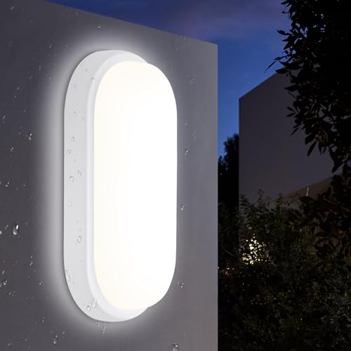 IEGLED 18W Kellerlampe LED Feuchtraumleuchte，IP65 Wandleuchte LED Wasserdicht，Neturalweiß 4000K Deckenleuchte，Weiß Wandlampe Deckenlampe Ovalleuchte für Flur Keller Garten Badzimmer Außenwand von IEGLED
