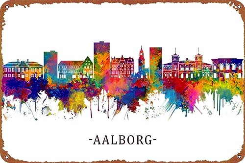 Aalborg Dänemark Skyline Poster Blechschild Vintage Wandschild Dekor 20,3 x 30,5 cm von IEITB