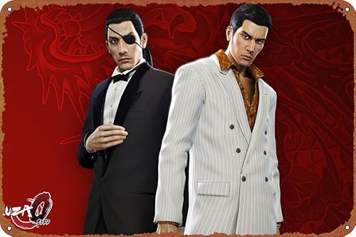 IEITB Videospiel Kazuma Kiryu Yakuza 0 Goro Majima Poster Vintage Niedliches Metallschild Geschenk Retro Neuheit Cafe Store Garage Blechschilder 20,3 x 30,5 cm von IEITB