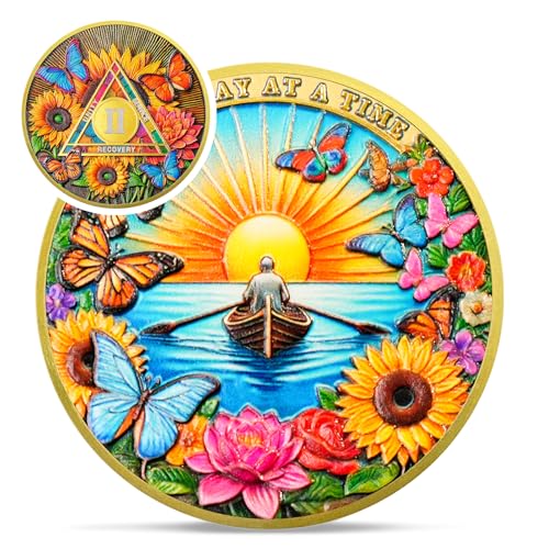 Rowing Toward Recovery 2 Year Nüchternheitsmünze – One Day at A Time 2 Year AA Münzen – bunte Dreieck-Sonnenblume NA AA Chips und Medaillons – 1-10 Prime Narcotics Alcoholics Anonyme Geschenke für von IELCJJ