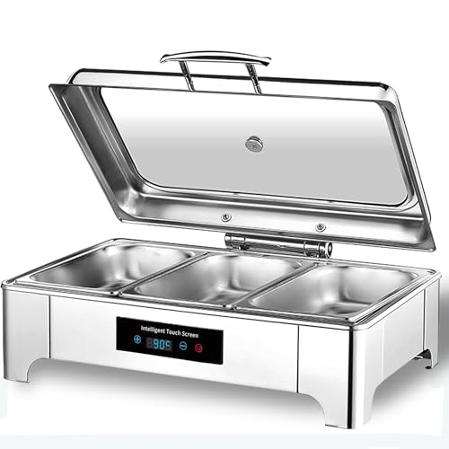 Chafing Dish Elektrisch, 9L Professionelle Speisewärmer Buffetwärmer mit Touchscreen-Temperaturregelung und Sichtabdeckung aus Glas, Edelstahl Warmhaltebehälter für Buffet und Party (GN1/3) von IELSH