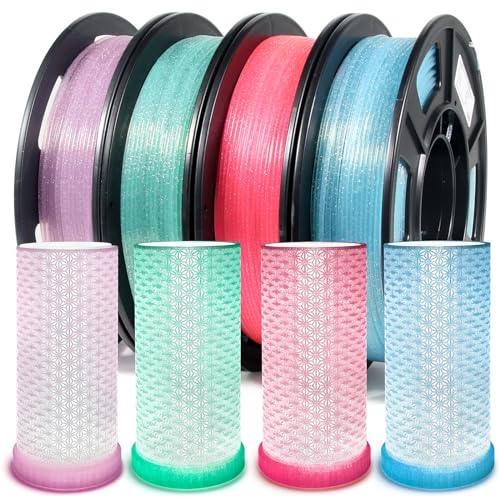 IEMAI PLA Filament 1.75mm, PLA Glitter Filament, 3D Drucker Filament Transparent PLA, 250gx4 Glitter PLA Filament 1.75mm, PLA Filament Kirschblütenrosa/Mintgrün/Hellrosa/Hellblau von IEMAI