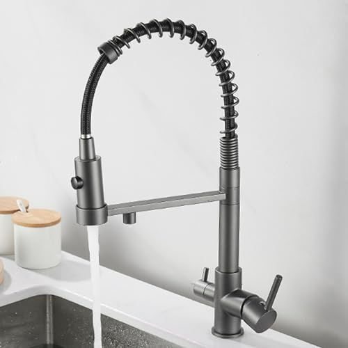 3-in-1 Küchenspüle Wasserhahn Gun Grau Zweihebel-Mischbatterie mit herausziehbarem Filter 3-Wege-Küchenarmatur von IEOWY