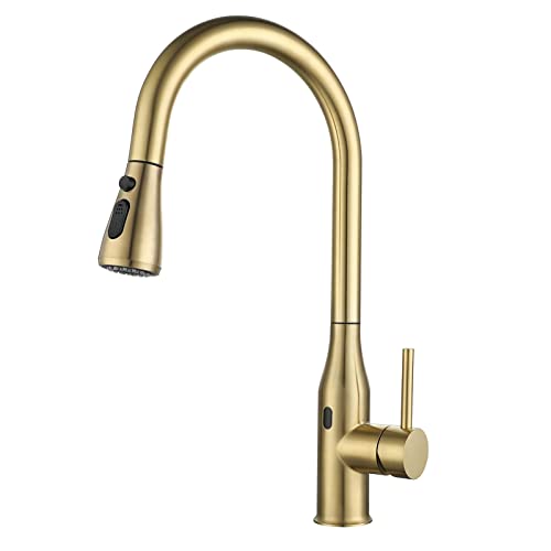 Berührungsloser, moderner Küchenhahn in Gold, Messing, herausziehbarer Sprüher, 2 Modi, Einzelgriff, Deckmontage, Sense-Hahn, 360° drehbarer Hahn Berührungsloser, moderner Küchenhahn in Gold, Messing, herausziehbarer Sprüher, 2 Modi, Einzelgriff, Deckmontage, Sense-Hahn, 360° drehbarer Hahn von IEOWY