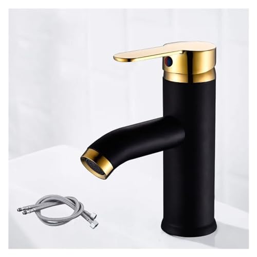 Moderner Badezimmer-Wasserhahn in Mattschwarz und Gold, an Deck montiert, Warm- und Kaltwasser-Waschtischmischer für Waschbecken, stilvoller Waschtisch-Wasserhahn für Badezimmer von IEOWY