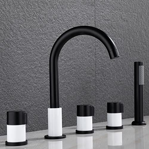 Moderner Wannenmischer mit Brause Wasserfall Bad Wannenarmatur Badewannenarmatur 5-Loch Set Wannenarmatur mit Ausziehbarer Handbrause Badarmatur Chrom + Schwarz Moderner Wannenmischer mit Brause Wasserfall Bad Wannenarmatur Badewannenarmatur 5-Loch Set Wannenarmatur mit Ausziehbarer Handbrause Badarmatur Chrom + Schwarz von IEOWY